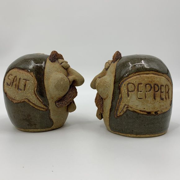 Vintage cat jarosz pottery funny face pottery 3D Salt Pepper Shakers 1984 - Picture 3 of 16